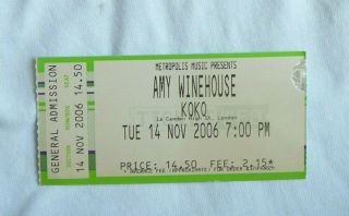 Amy Winehouse Nov 14 2006 London Show Ticket Stub W/ Bonus Gift