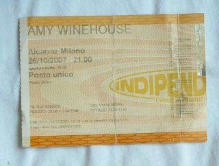 Amy Winehouse Milano 10/26/2007 Show Ticket Stub W/ Bonus Gift
