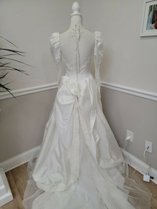 Vintage Wedding Gown Taffeta & Beaded Lace Dress Sweetheart Neckline