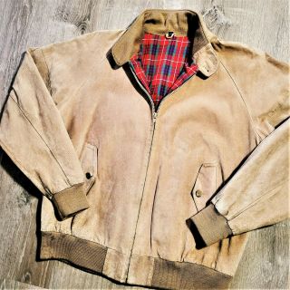 Vintage 70s 80s Suede Leather Harrington Bomber Jacket Vtg Rockabilly Coat 42 R