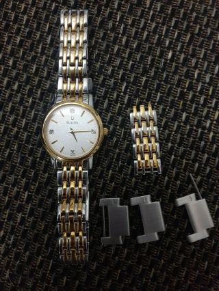 Bulova Diamond Accent Silver Dial Two Tone Stainless Steel Ladies Watch 98p115