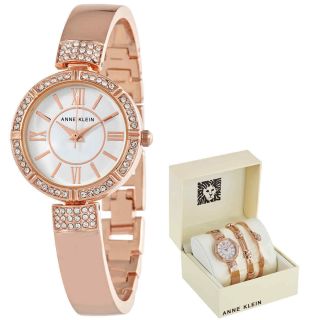 Anne Klein Quartz Crystal White Dial Ladies Watch And Bracelet Set Ak/3294rgst