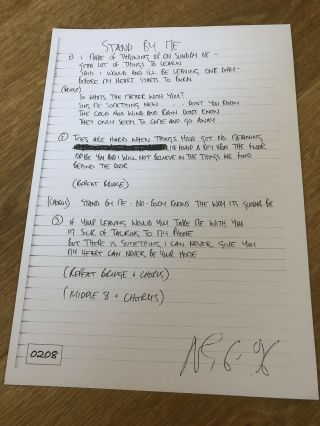 Official Oasis ‘stand By Me’ Lyric Sheet Print Liam / Noel Gallagher Ltd Edition