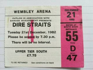 Dire Straits Wembley Arena 21 December 1982 Love Over Gold Tour Concert Ticket