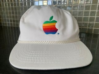 Vintage Apple Rainbow Baseball Hat Cap " Power Macintosh Racing " White