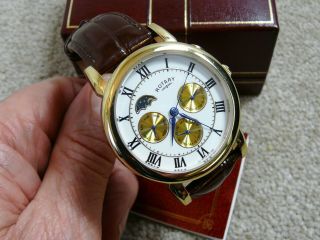VINTAGE 1990s ROTARY CALENDAR MOONPHASE GENTS AUTOMATIC WRISTWATCH VGC BOXED 3