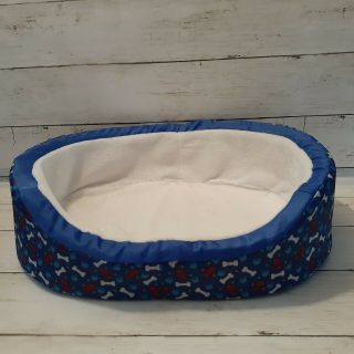 Build A Bear Plush Pet Bed Dog Cat Stuffed Toy Red Blue Paw Prints Bones Euc