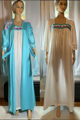 Vintage Peignoir Henson Kickernick Xl Retro Full Length Nightgown Robe Set Rare