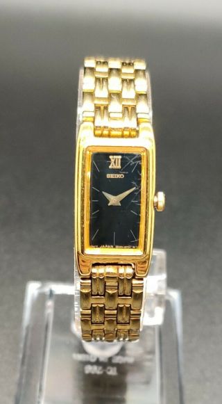 Vintage Seiko Ladies Gold Tone Watch 2e20 - 7021 Black Dial Battery