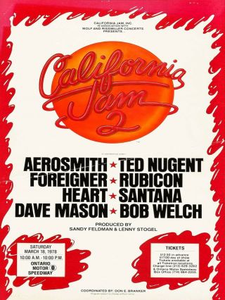 1978 California Jam Concert Metal Sign: Ontario Motor Speedway - Aerosmith,