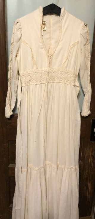 Vintage 70’s Gunne Sax Prairie Off White Cream Beige Cotton Lace Dress Size 11