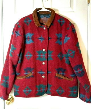 Woolrich Woman Made Usa Wool Blend Aztec Western Southwest Navajo Jacket Size Xl