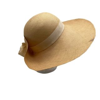 Vintage Frank Olive For Lord & Taylor Beige Hat Cream Fold Up Bow Wide Brim