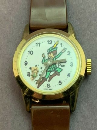 Vintage Swiss Made Peter Pan Wind Up Watch W/ Tinkerbell Movement