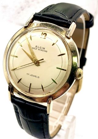 Vintage Men’s Elgin 17 Jewel Self Wind 10k Rgp Germany Wrist Watch Running.