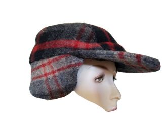 Vintage Usa Polo Ralph Lauren Red Gray Plaid Wool Hunting Hat Cap Evc Small