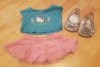 Build A Bear Hello Kitty Clothes T - Shirt & Pink Skirt Set,  Shoes