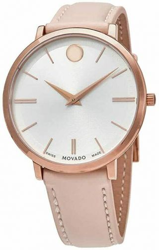 Movado Ultra Slim Quartz Silver Dial Rose Gold Stainless Ladies Watch 0607373