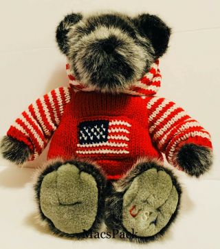 Dillards Plush 16 " Smoky Grey Teddy Bear Red White Blue Usa Olympic Flag Sweater