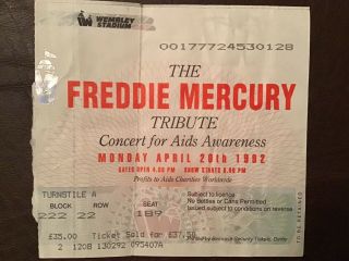 Freddie Mercury Tribute Concert Ticket Wembley 20/04/92