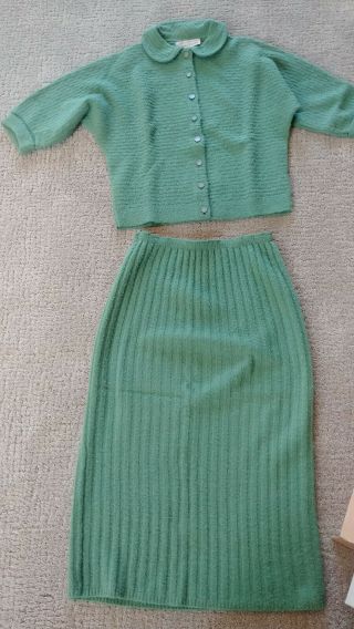Vintage Jane Irwill Knit Sweater Skirt Set Green Women’s Small