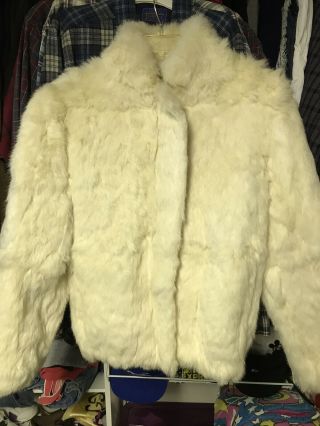 Vintage 90s Off White Rabbit Fur Coat Has Pockets