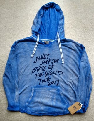 Janet Jackson 2017 " State Of The World " Tour Large Distressed Hoodie Sweatshirt.