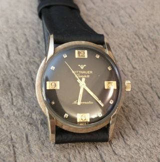 Vintage Wittnauer Geneve Automatic Wrist Watch - Black Dial,  Runs Good,  30mm
