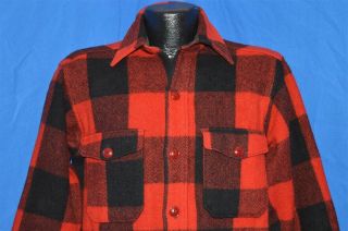 Vintage 60s Woolrich Red Black Plaid Heavy Wool Hunting Jacket Shirt Medium M 15