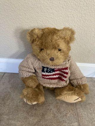 Russ Berrie & Co Teddy Bear Yankee Doodle 15 " W/ Knit Sweater American Flag
