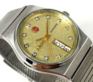 Vintage Swiss Rado Voyager Day Date Golden Diamonds Dial Men 