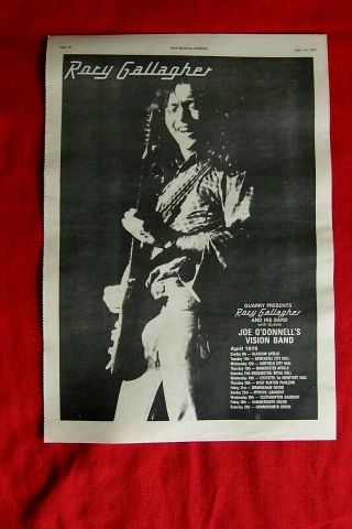 Rory Gallagher 1978 Vintage Press Poster Advert Uk Tour Dates Album