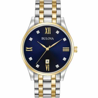 Bulova Diamond Accent Blue Dial Two Tone Stainless Steel Men 