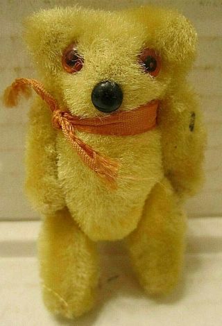 Vintage Miniature Mohair Teddy Bear Jointed W/ Glass Eyes 3 1/4 " H 2