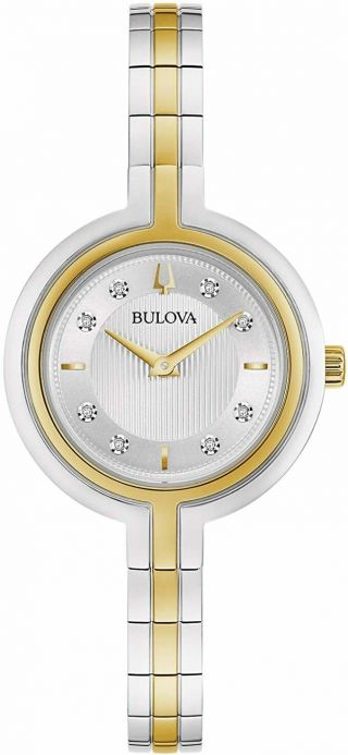Bulova 98p193 Ladies Rhapsody Diamond Accented Two Tone Stainless Steel Watch