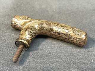 Elegant Antique Victorian Hammered Gold Plated Walking Stick Handle