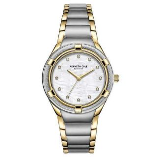 Kenneth Cole Ladies Kc51050004 Crystal Accented Ss Two Tone Watch W/ Mop Dial