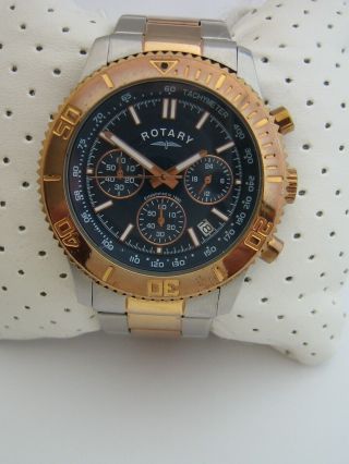 Rotary Mens Watch Gb00155/05 Rose Gold Stainless Steel Chronograph