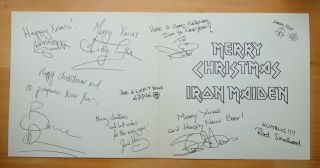 Iron Maiden 1985 Rare Christmas Card Fanclub Mailing List Printed Signatures