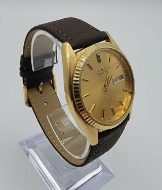 Vintage Seiko Sq 5h23 - 8029 Day - Date Quartz Watch Fluted Gold Tone Ss Runs