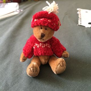 Boyds Bear Miniature 3 " Tassel F.  Wuzzie Jointed W Red Sweater,  Hat,  Hang Tag