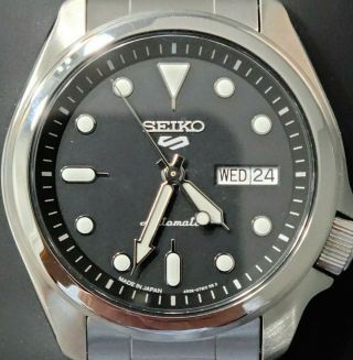 Seiko 5 Sports Automatic Stainless Steel Black Dial Day/date Mens Watch Srpe55