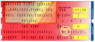 Vintage Concert Ticket Stub - The Firm (jimmy Page,  Paul Rodgers) Hartford 1985
