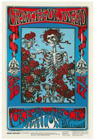 Grateful Dead 1966 Avalon Ballroom Concert - Classic Skull & Roses Poster