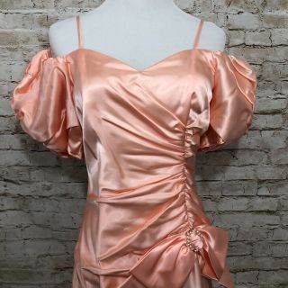 Vintage Satin Prom Press Jc Penney Bridesmaid Union Made Usa Puffy Sleeve Bow S