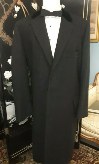 Vtg 1960s Velvet Collar Tweed Wool Overcoat Gray Men 