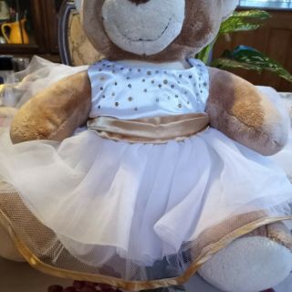 Build A Bear Babw Doll Clothes White Dress Wedding Gold Trim/shoes Bear Not Inc