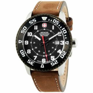 Wenger Swiss Military Black Dial Leather Strap Men 