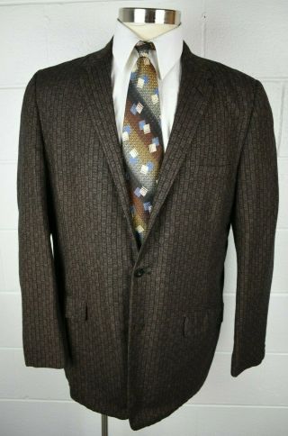 Vintage 1950s 1960s Promenade Brown Black Stripe Tweed Sport Coat 3 Button 42l