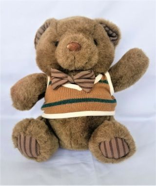 Russ Berrie Plush Brown Teddy Bear OXFORD dressed in Sweater and Bow Tie 2